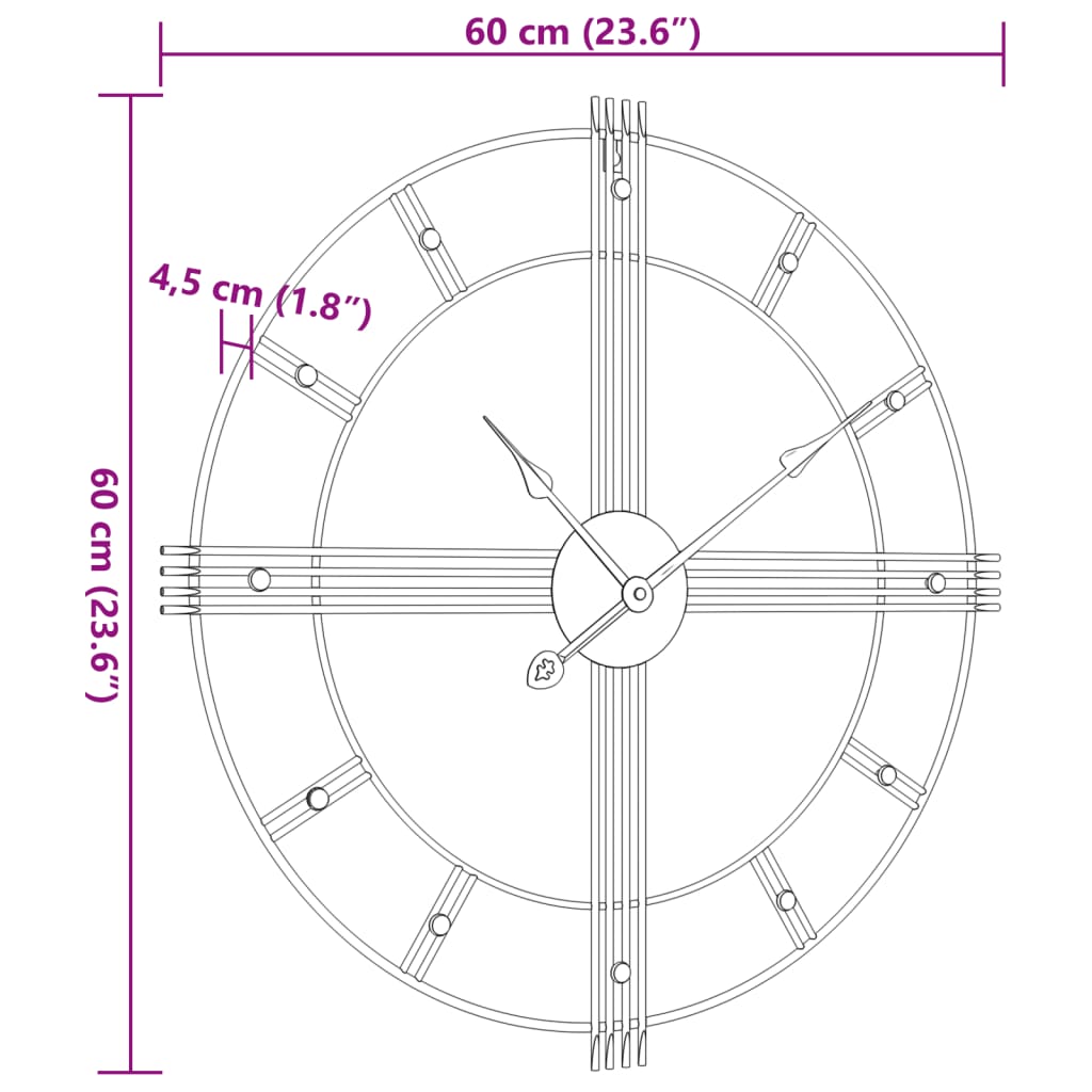 vidaXL Wanduhr Schwarz Ø60 cm Eisen