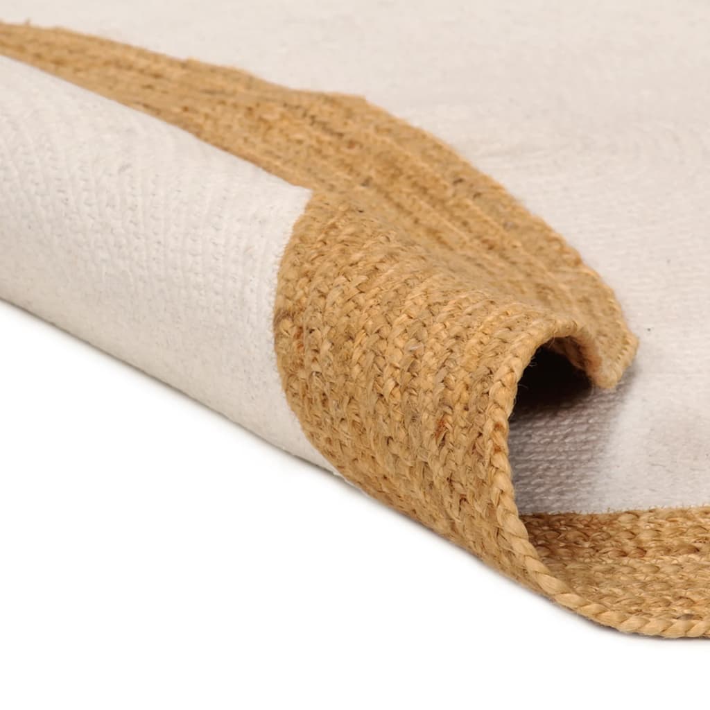 vidaXL Teppich Geflochten Weiß & Natur 150 cm Jute & Baumwolle Rund