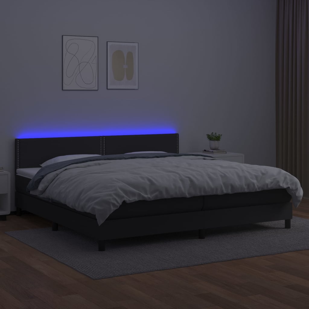 vidaXL Boxspringbett mit Matratze & LED Schwarz 200x200 cm Kunstleder