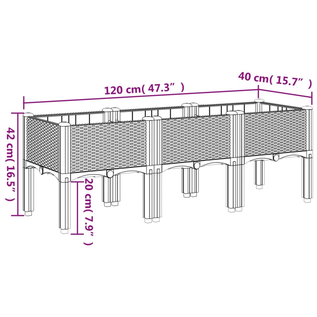 vidaXL Pflanzkasten mit Beinen Braun 120x40x42 cm PP