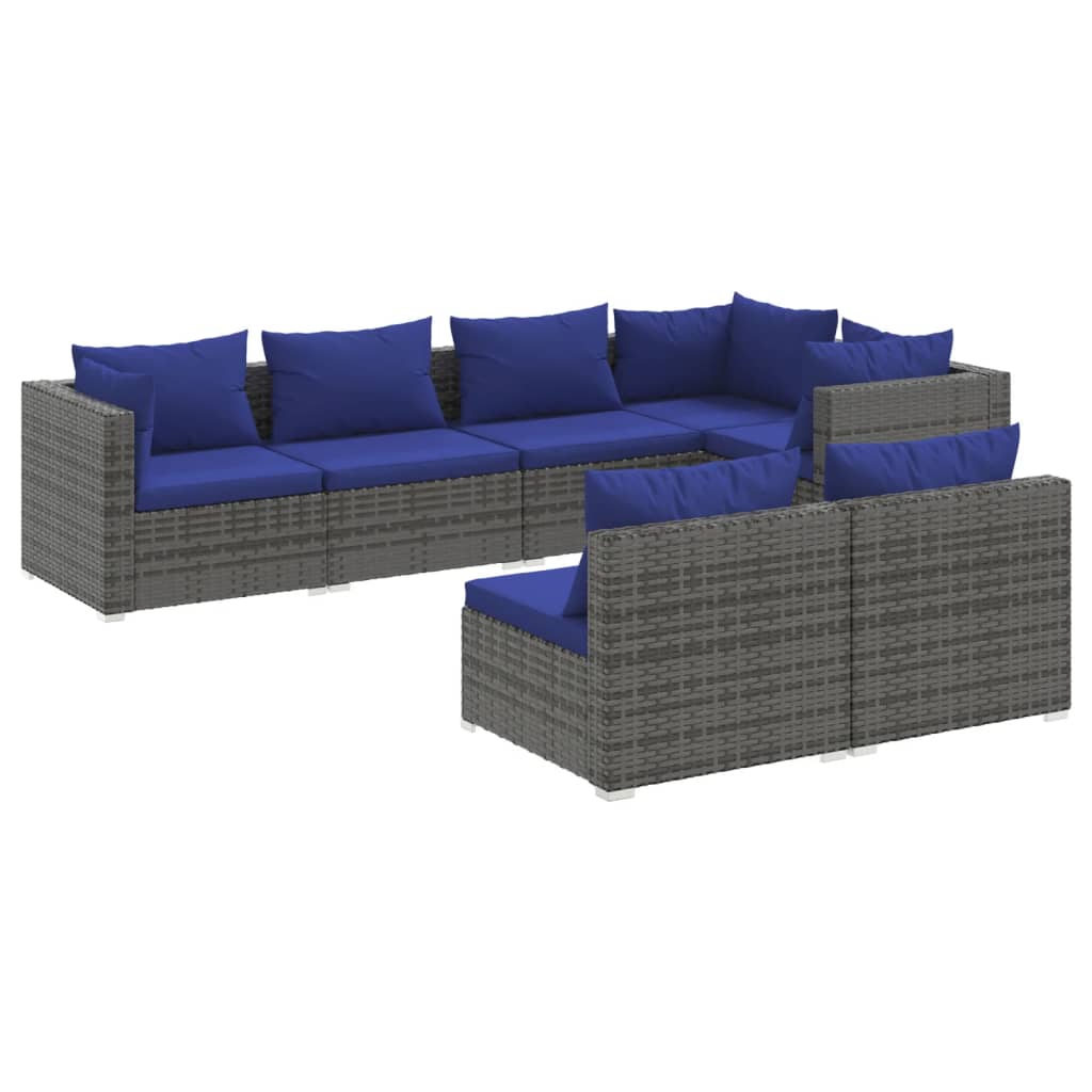 vidaXL 7-tlg. Garten-Lounge-Set mit Kissen Grau Poly Rattan