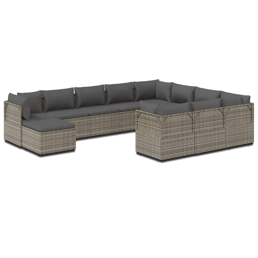 vidaXL 11-tlg. Garten-Lounge-Set mit Kissen Grau Poly Rattan