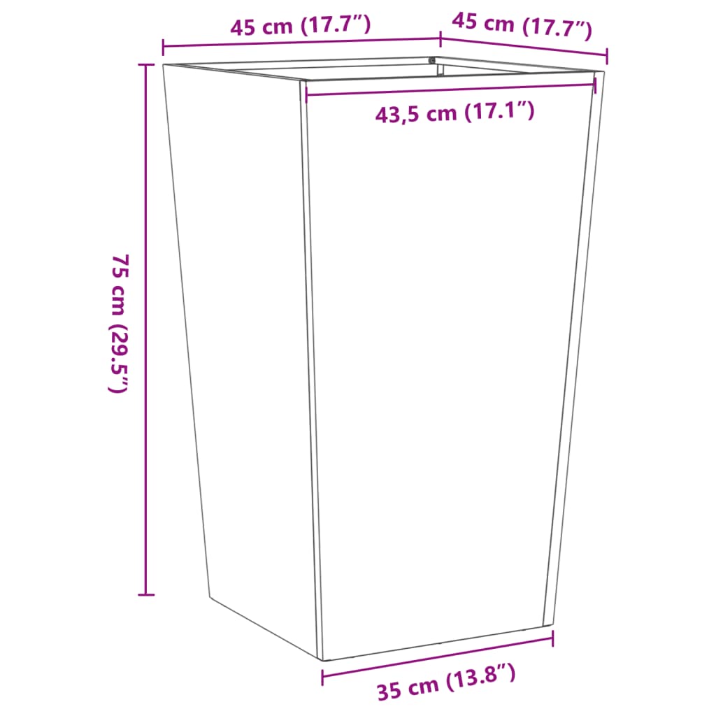 vidaXL Pflanzkübel 2 Stk. Olivgrün 45x45x75 cm Stahl