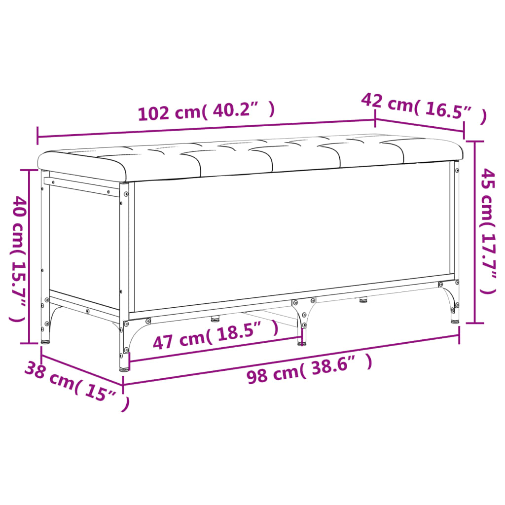 vidaXL Sitzbank mit Stauraum Schwarz 102x42x45 cm Holzwerkstoff