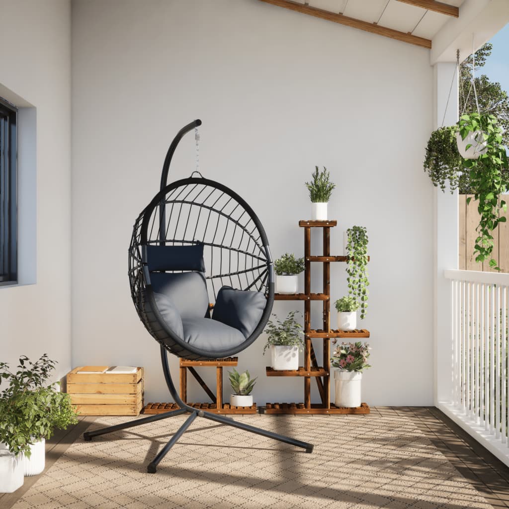 vidaXL Hängesessel Ei-Design mit Ständer Hellgrau Rattan und Stahl