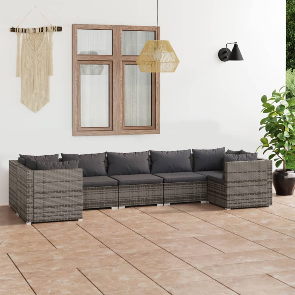 vidaXL 7-tlg. Garten-Lounge-Set mit Kissen Poly Rattan Grau