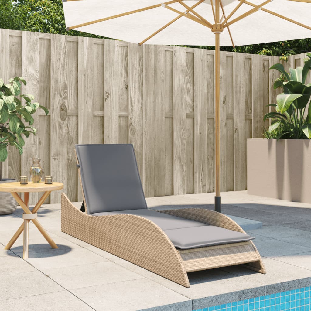 vidaXL Sonnenliege mit Auflage Beige 60x205x73 cm Poly Rattan