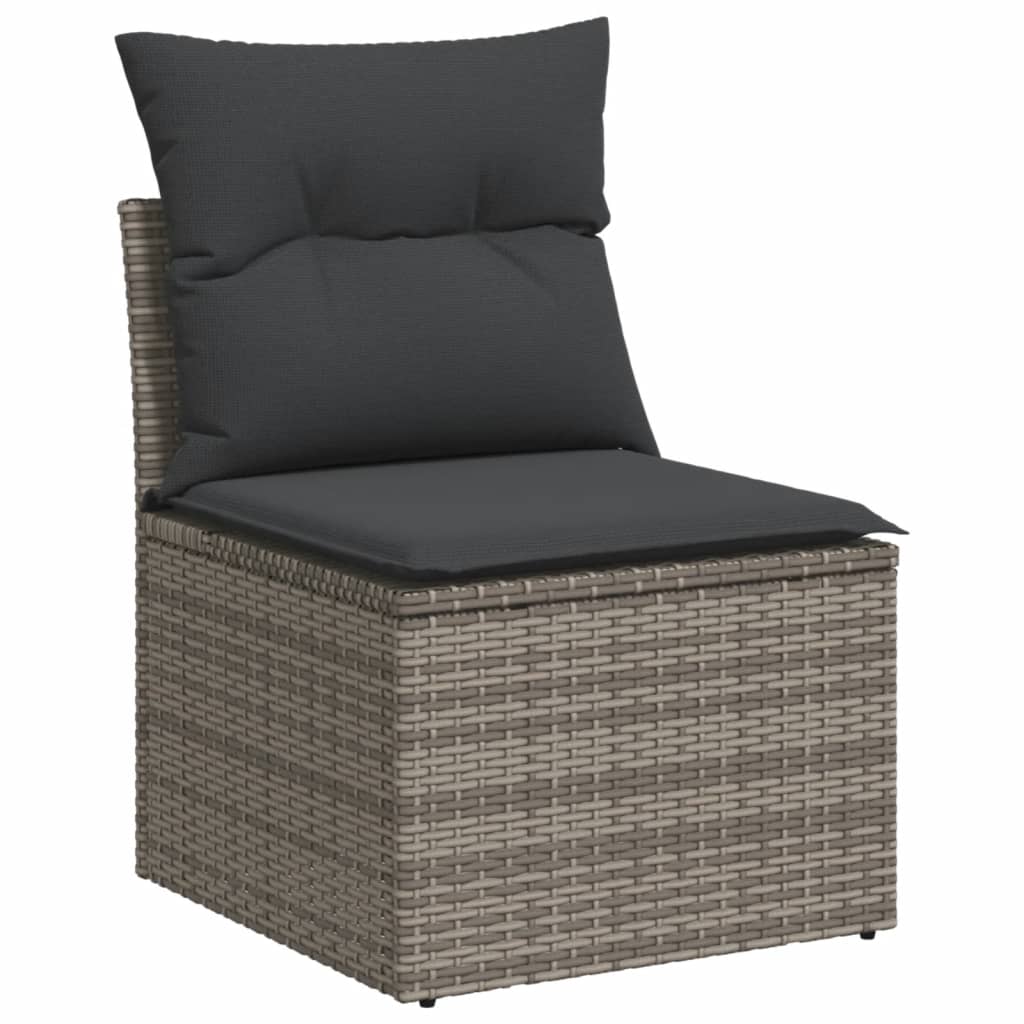 vidaXL 14-tlg. Garten-Sofagarnitur mit Kissen Grau Poly Rattan