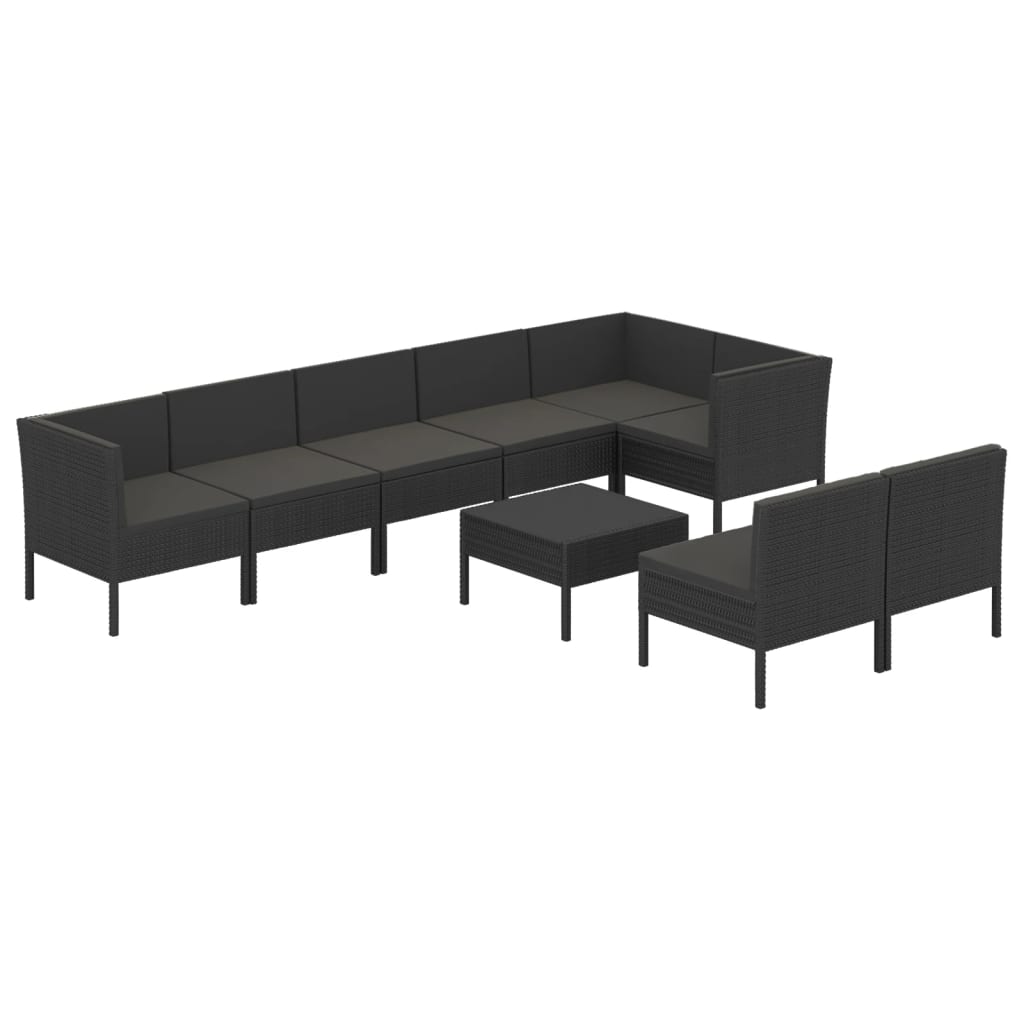 vidaXL 9-tlg. Garten-Lounge-Set mit Auflagen Poly Rattan Schwarz