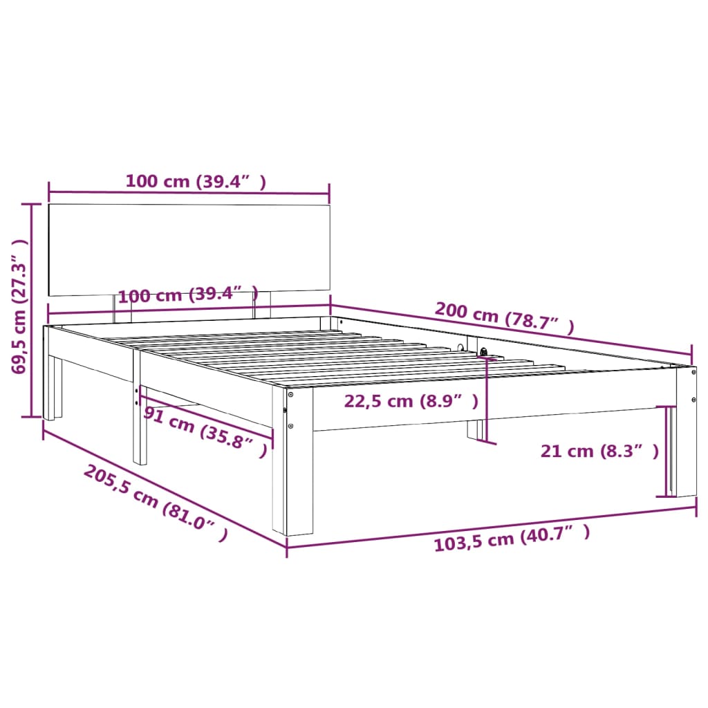 vidaXL Massivholzbett Honigbraun Kiefer 100x200 cm