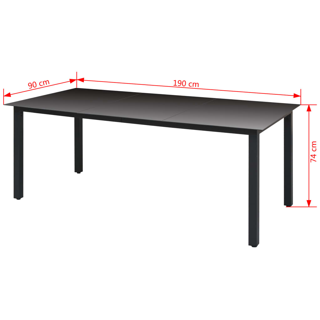 vidaXL Gartentisch Schwarz 190x90x74 cm Aluminium und Glas