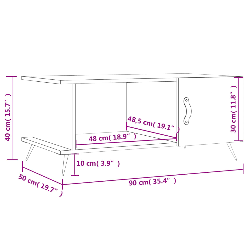 vidaXL Couchtisch Hochglanz-Weiß 90x50x40 cm Holzwerkstoff