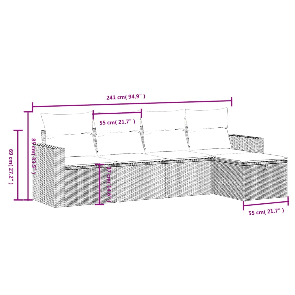 vidaXL 5-tlg. Garten-Sofagarnitur mit Kissen Braun Poly Rattan