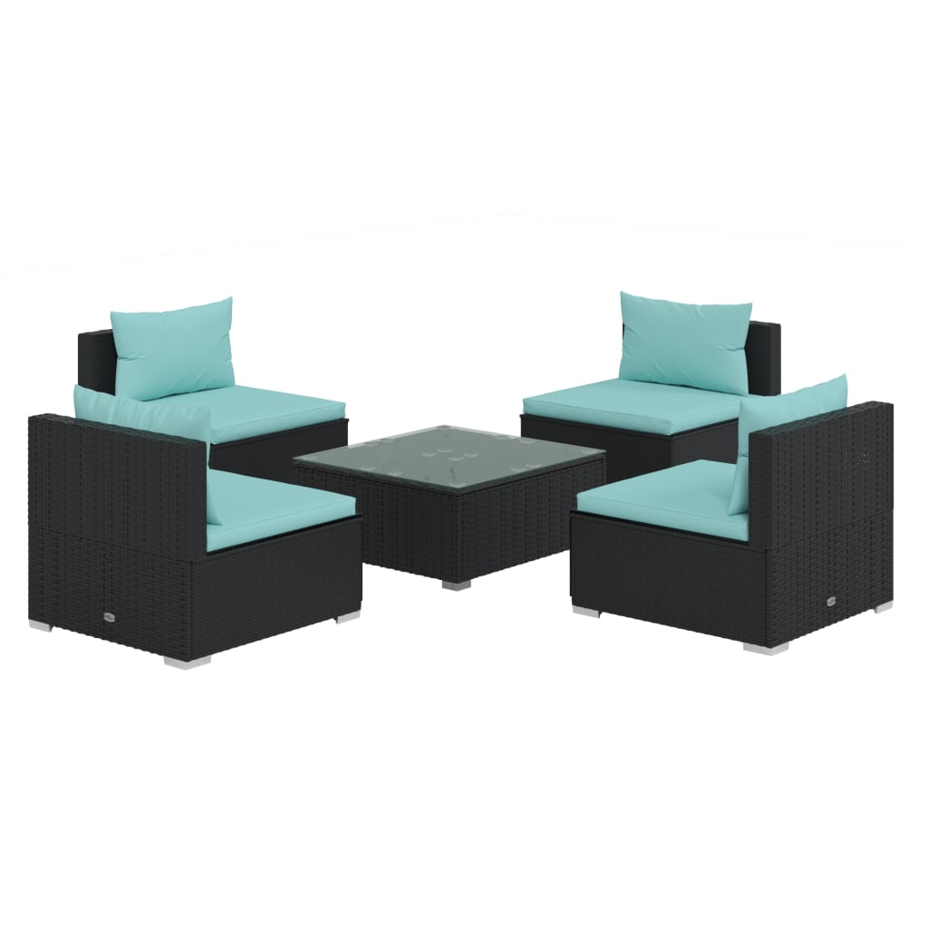 vidaXL 5-tlg. Garten-Lounge-Set mit Kissen Poly Rattan Schwarz