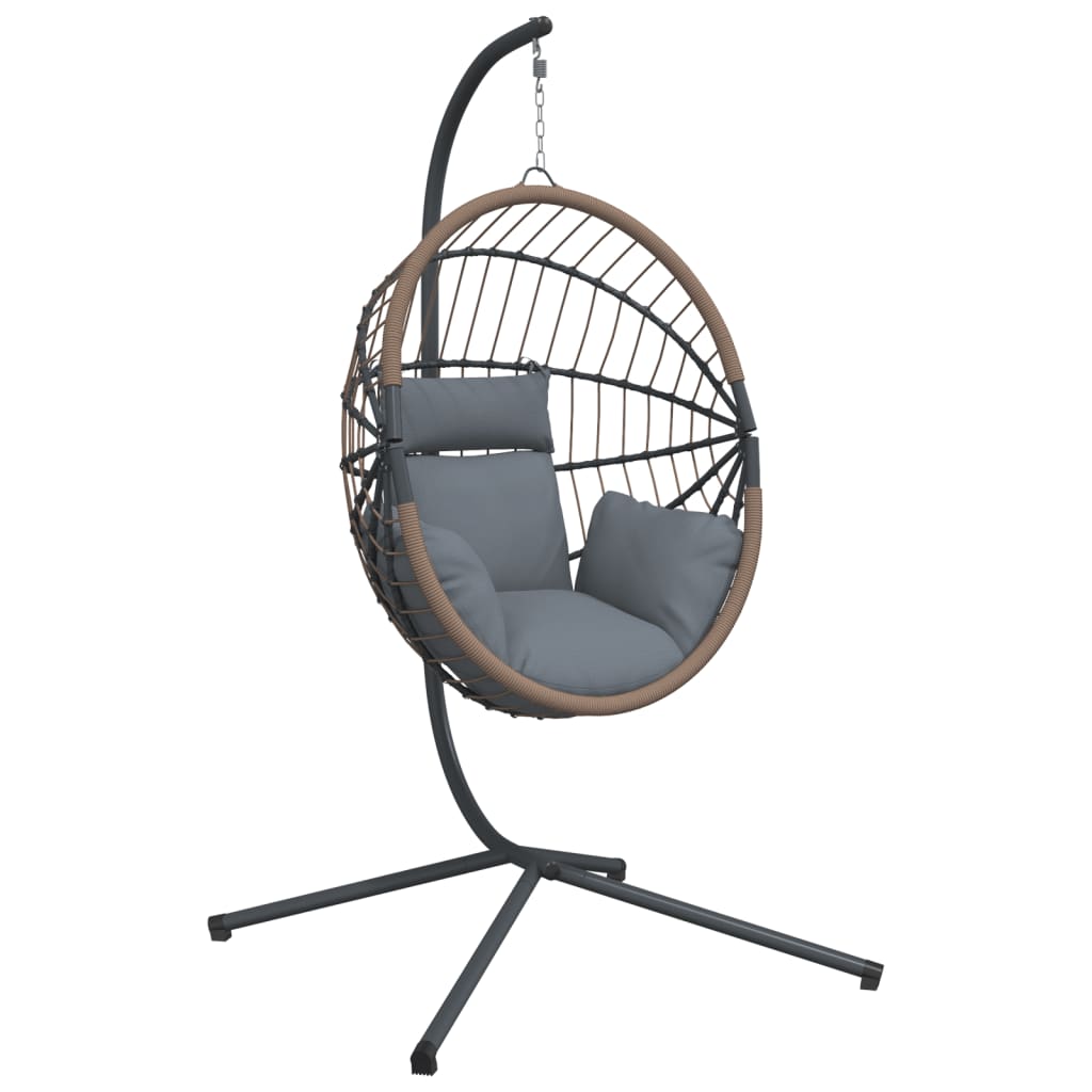 vidaXL Hängesessel Ei-Design mit Ständer Hellgrau Rattan und Stahl