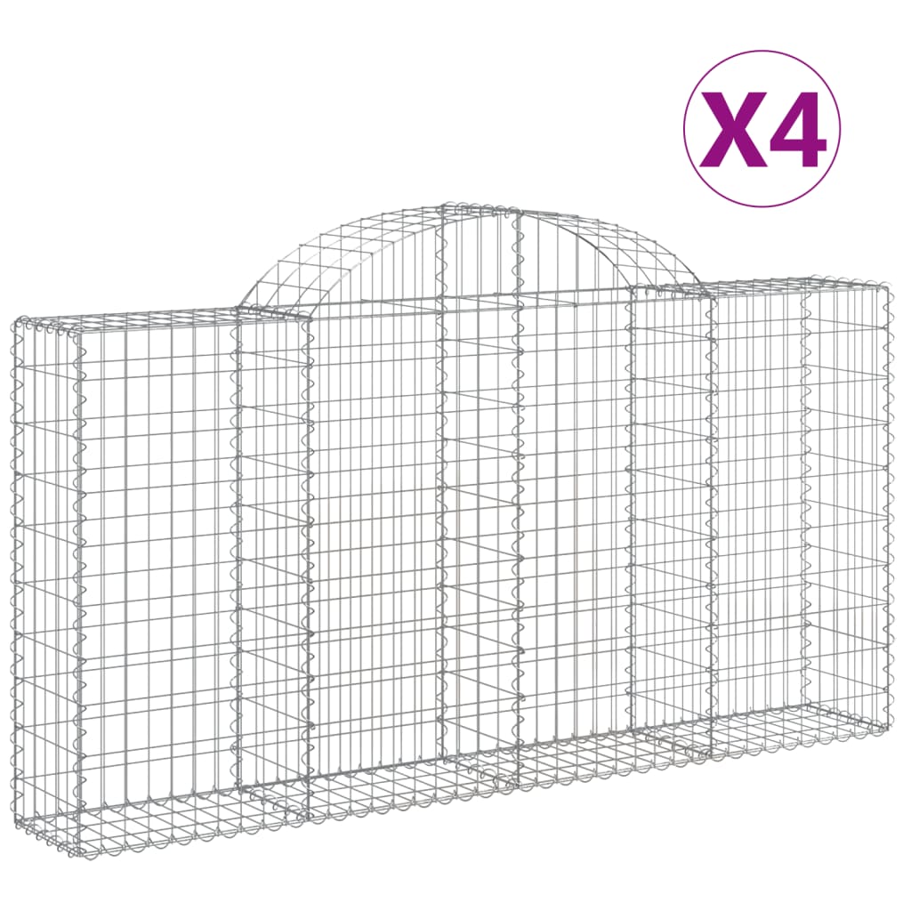 vidaXL Gabionen mit Hochbogen 4 Stk. 200x30x100/120cm Verzinktes Eisen