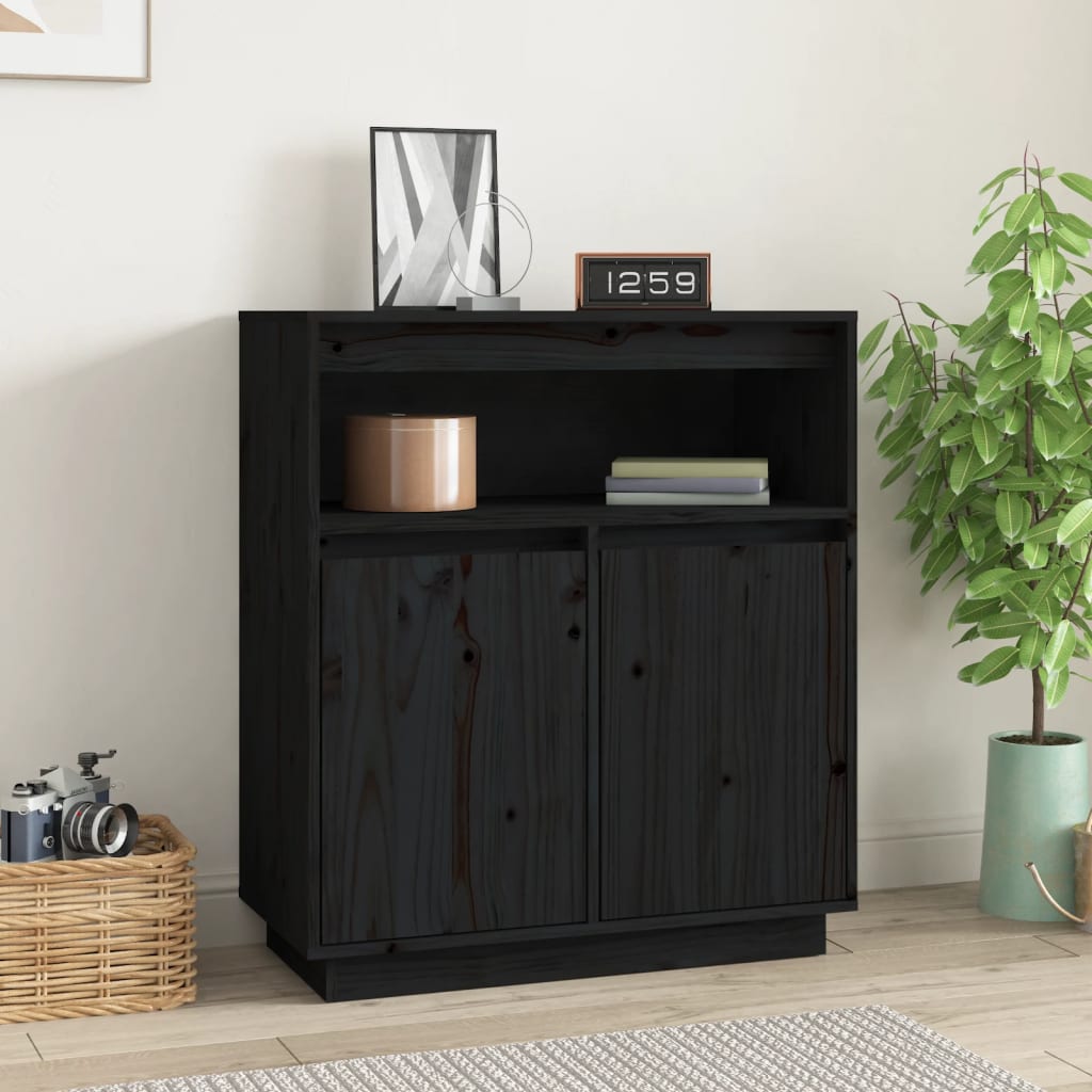 vidaXL Sideboard Schwarz 70x34x80 cm Massivholz Kiefer