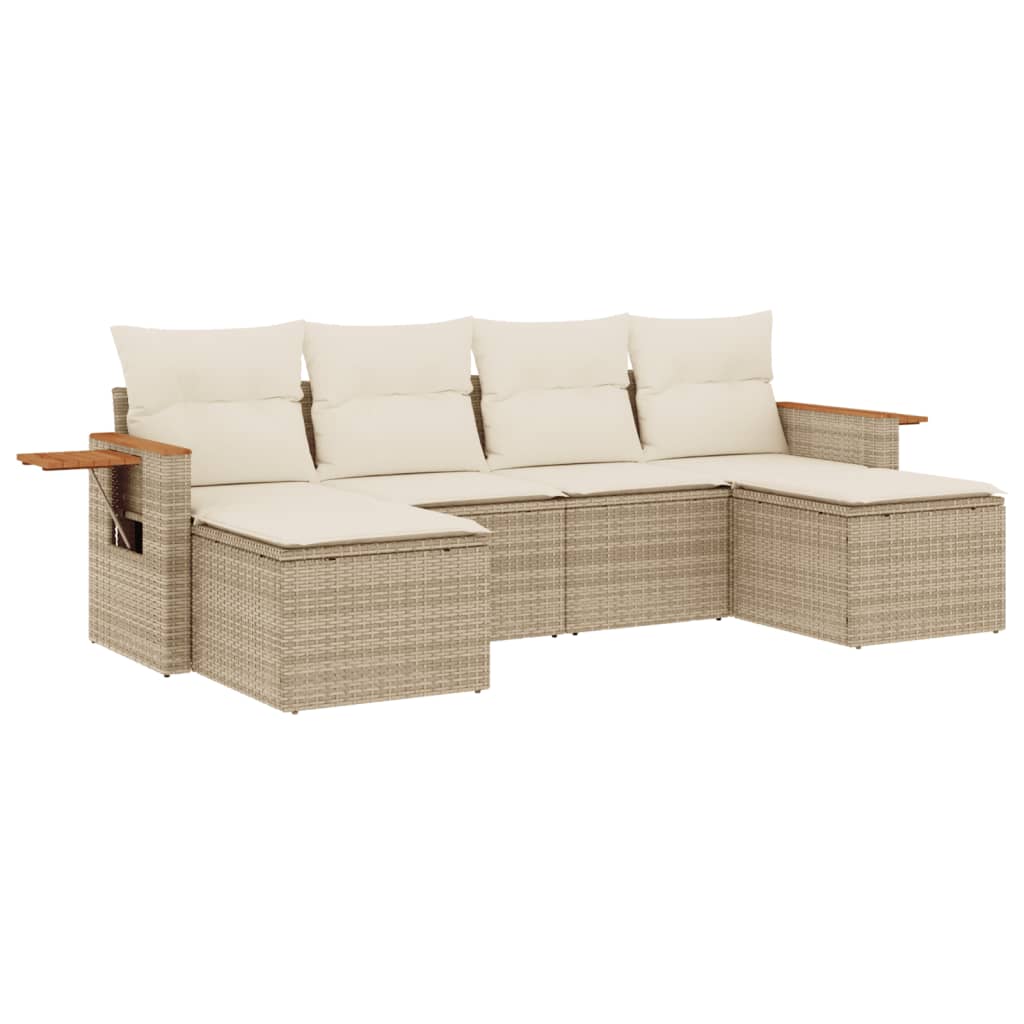 vidaXL 6-tlg. Garten-Sofagarnitur mit Kissen Beige Poly Rattan