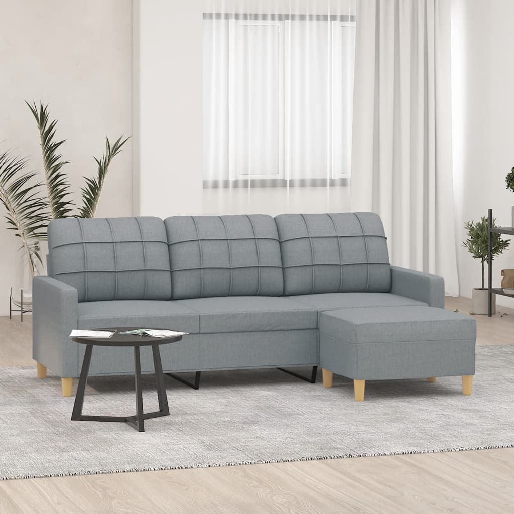 vidaXL 3-Sitzer-Sofa mit Hocker Hellgrau 180 cm Stoff