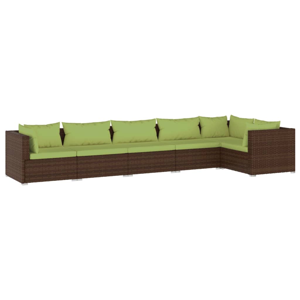 vidaXL 6-tlg. Garten-Lounge-Set mit Auflagen Poly Rattan Braun