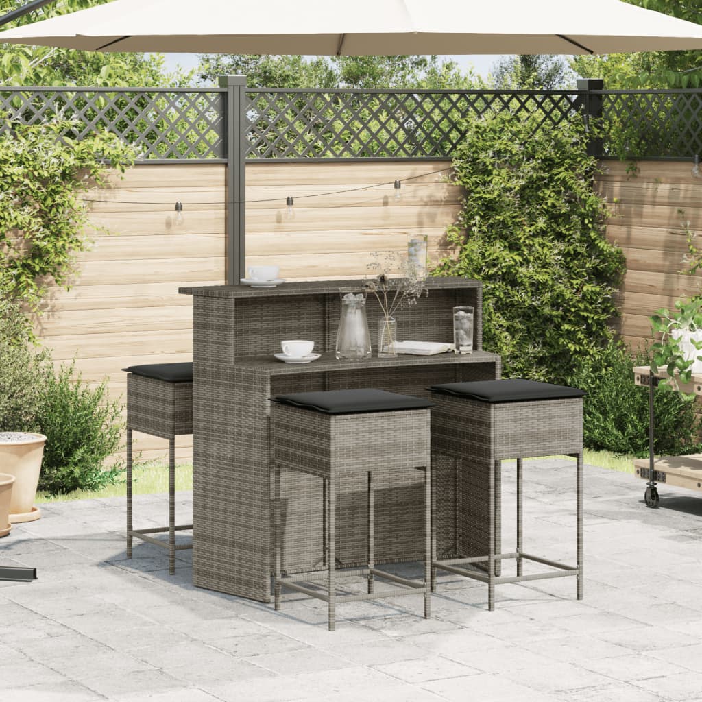 vidaXL 5-tlg. Gartenbar-Set mit Kissen Grau Poly Rattan