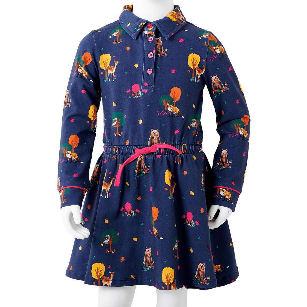 Kinderkleid mit Langen Ärmeln und Kordelzug Marineblau 104