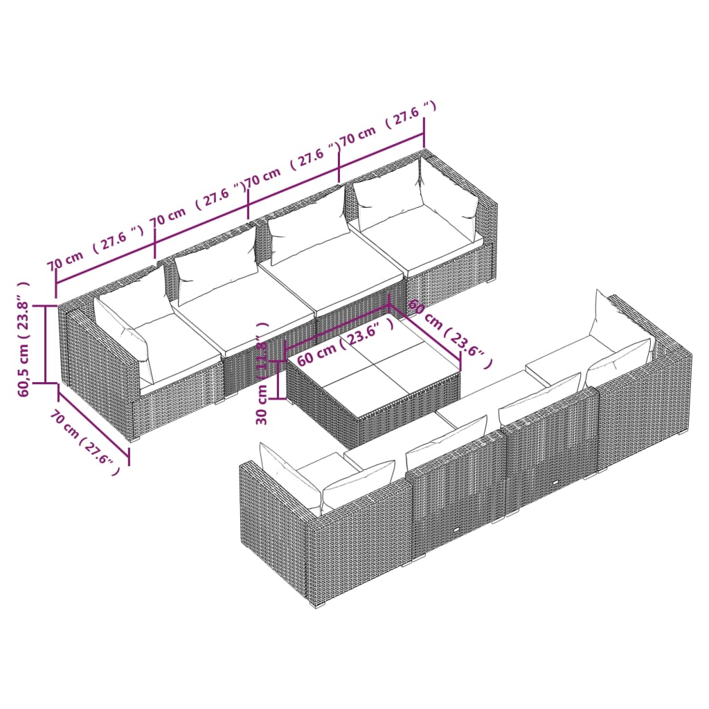 vidaXL 9-tlg. Garten-Lounge-Set mit Kissen Poly Rattan Schwarz