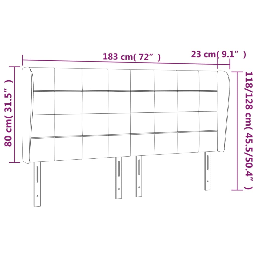 vidaXL Kopfteil mit Ohren Dunkelgrau 183x23x118/128 cm Samt