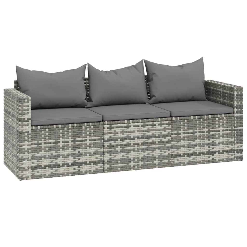 vidaXL 3-tlg. Garten-Lounge-Set mit Kissen Grau Poly Rattan