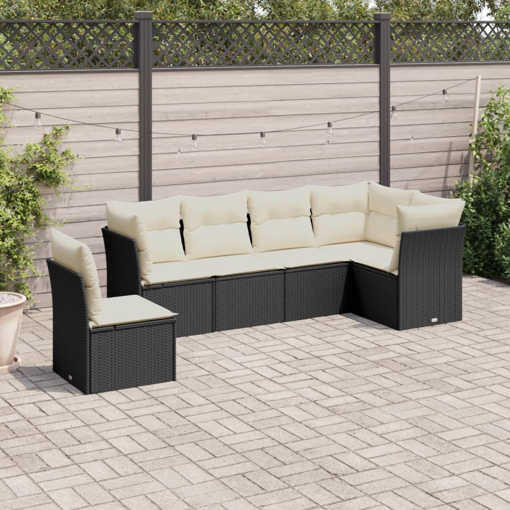 vidaXL 6-tlg. Garten-Sofagarnitur mit Kissen Schwarz Poly Rattan