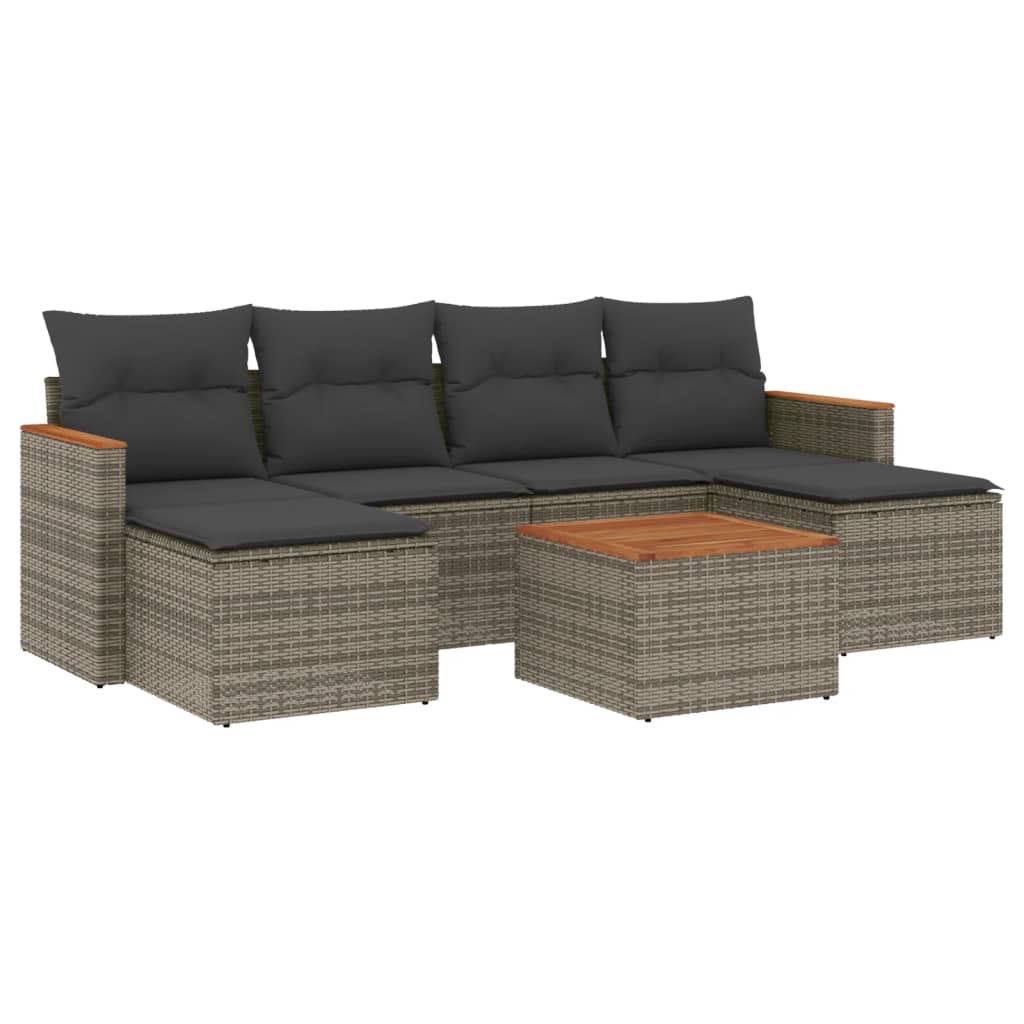 vidaXL 7-tlg. Garten-Sofagarnitur mit Kissen Grau Poly Rattan