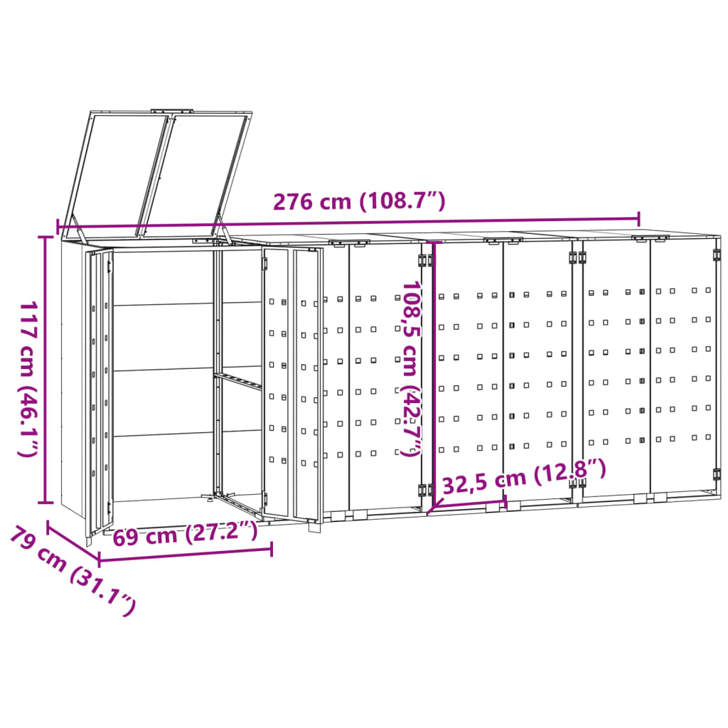 vidaXL Mülltonnenbox für 4 Tonnen Anthrazit 276x79x117 cm Stahl