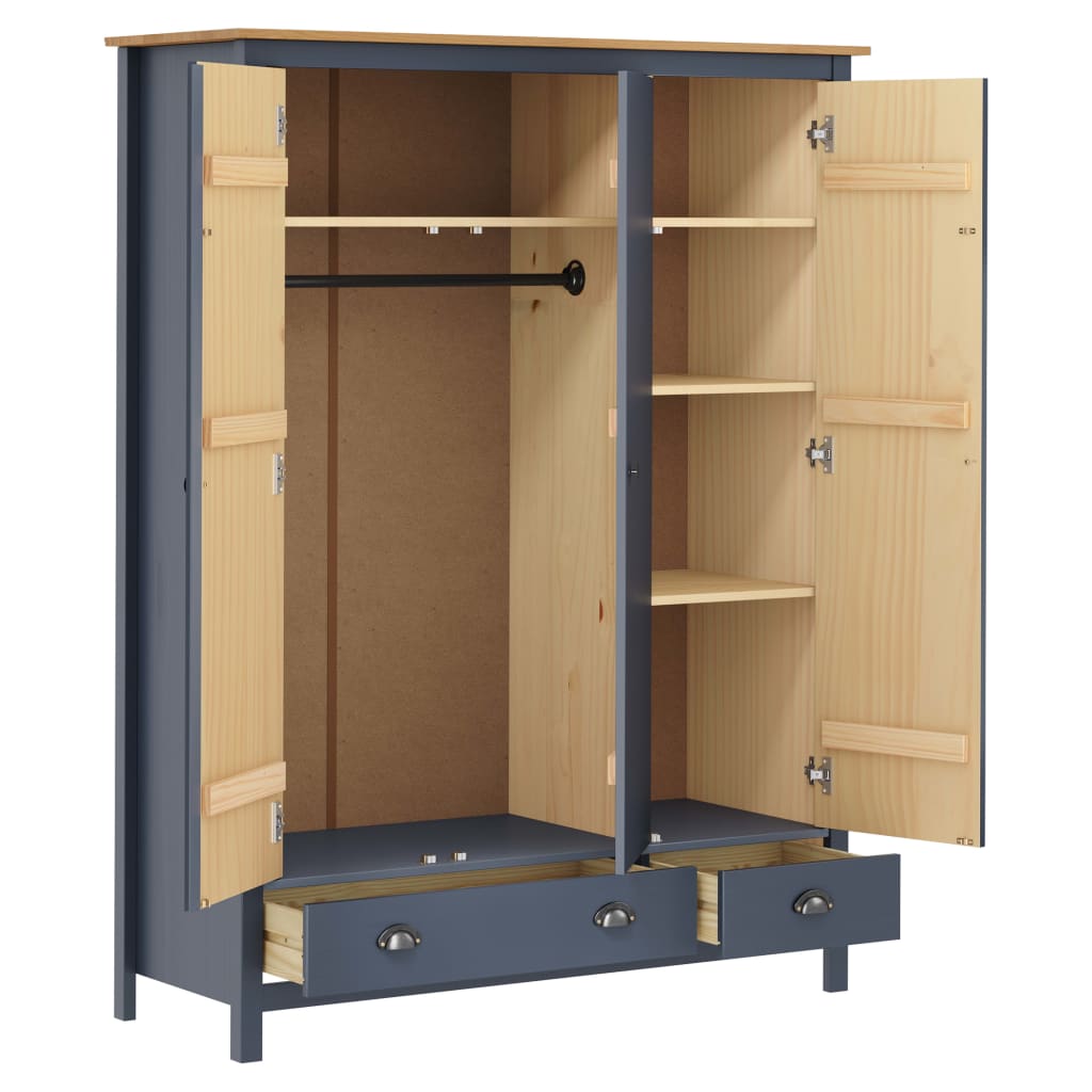 vidaXL Kleiderschrank mit 3 Türen Hill Grau 127x50x170 cm Kiefernholz