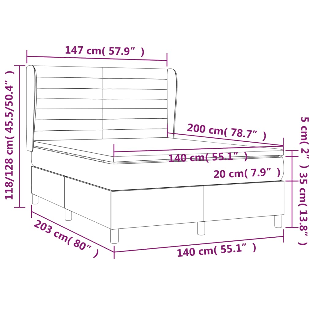 vidaXL Boxspringbett mit Matratze Dunkelblau 140x200 cm Samt