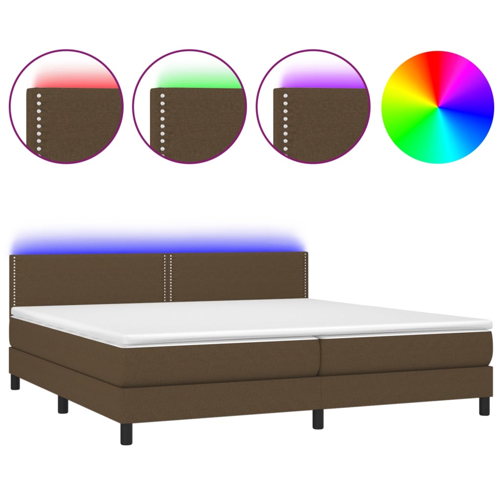 vidaXL Boxspringbett mit Matratze & LED Dunkelbraun 200x200 cm Stoff