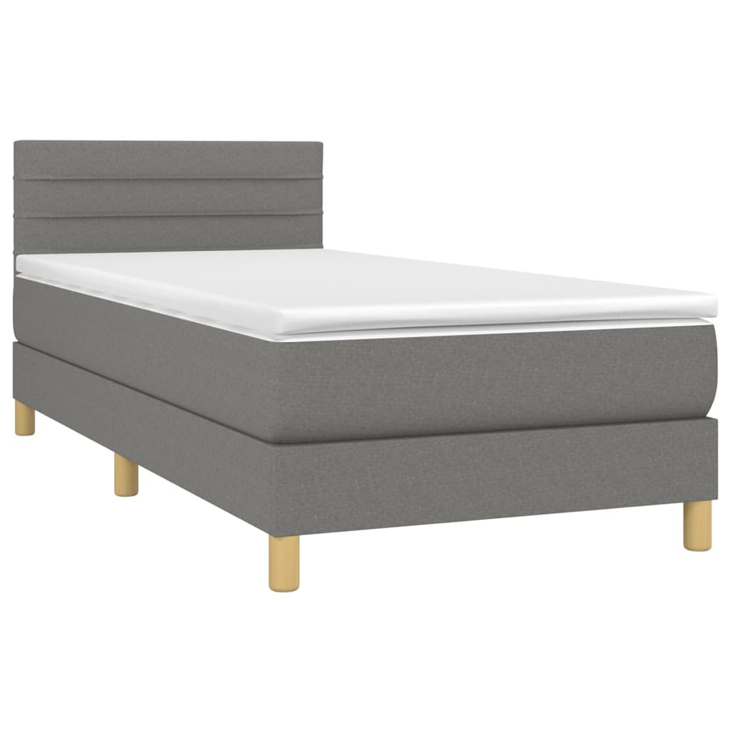 vidaXL Boxspringbett mit Matratze Dunkelgrau 100x200 cm Stoff