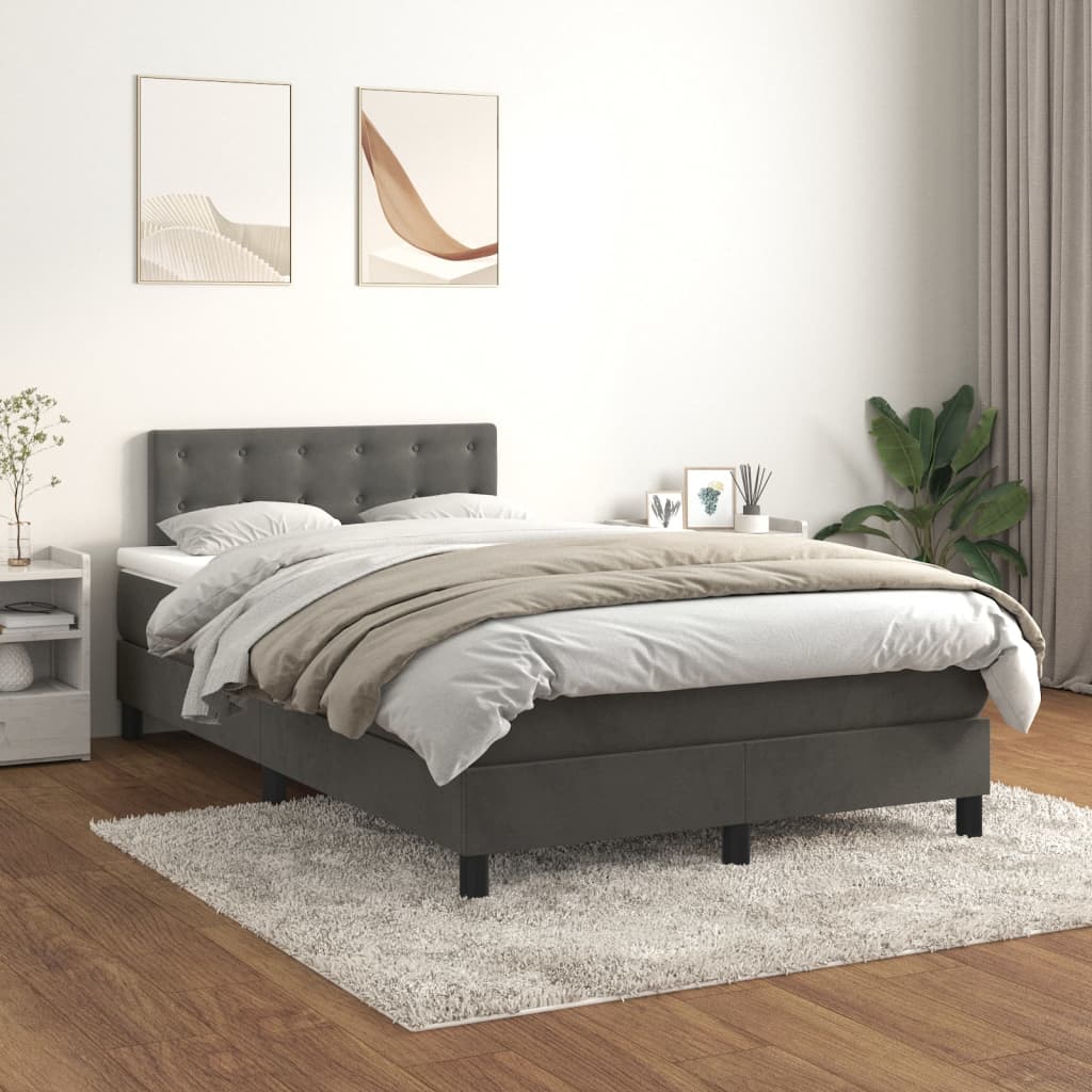 vidaXL Boxspringbett mit Matratze Dunkelgrau 120x190 cm Samt