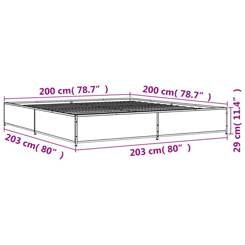 vidaXL Bettgestell Räuchereiche 200x200 cm Holzwerkstoff und Metall