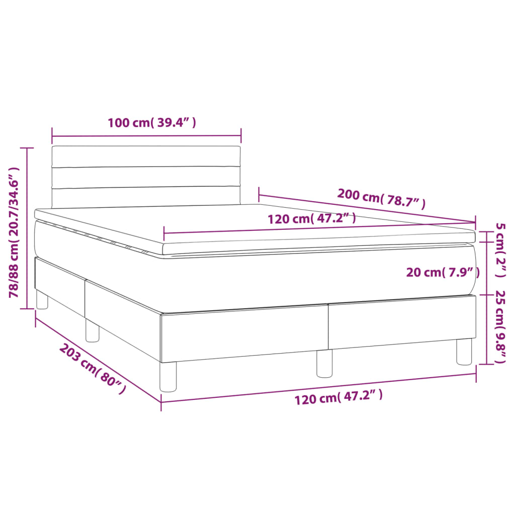 vidaXL Boxspringbett mit Matratze Dunkelgrau 120x200 cm Stoff