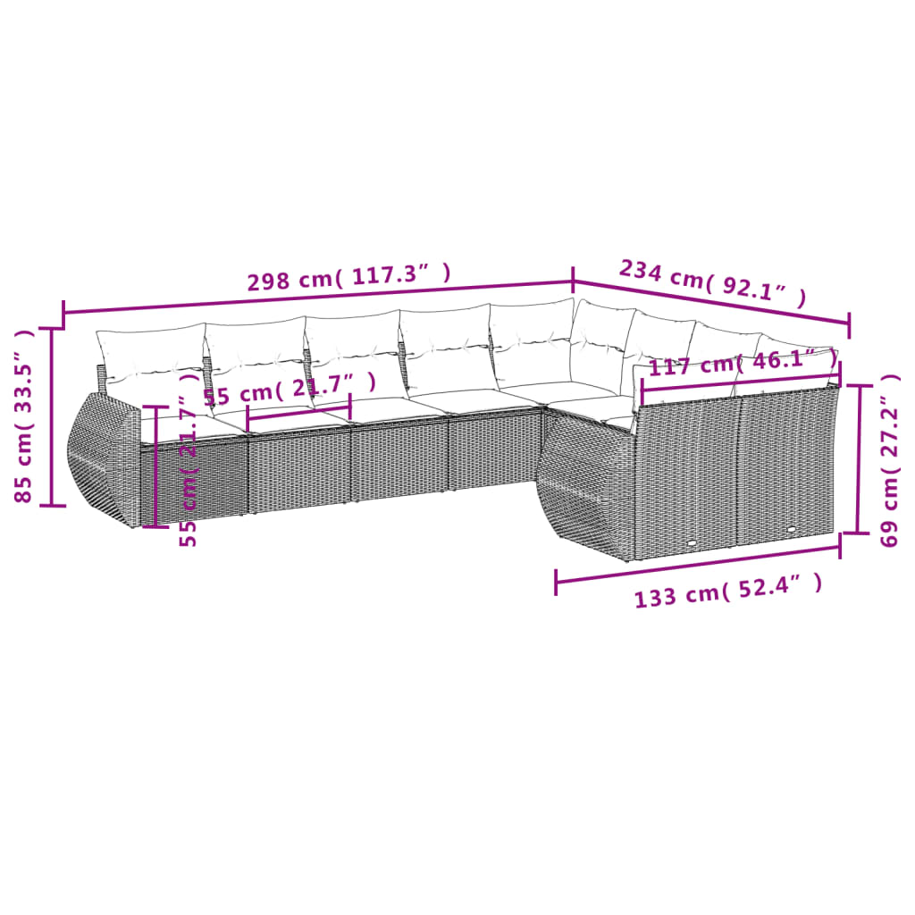 vidaXL 9-tlg. Garten-Sofagarnitur mit Kissen Hellgrau Poly Rattan