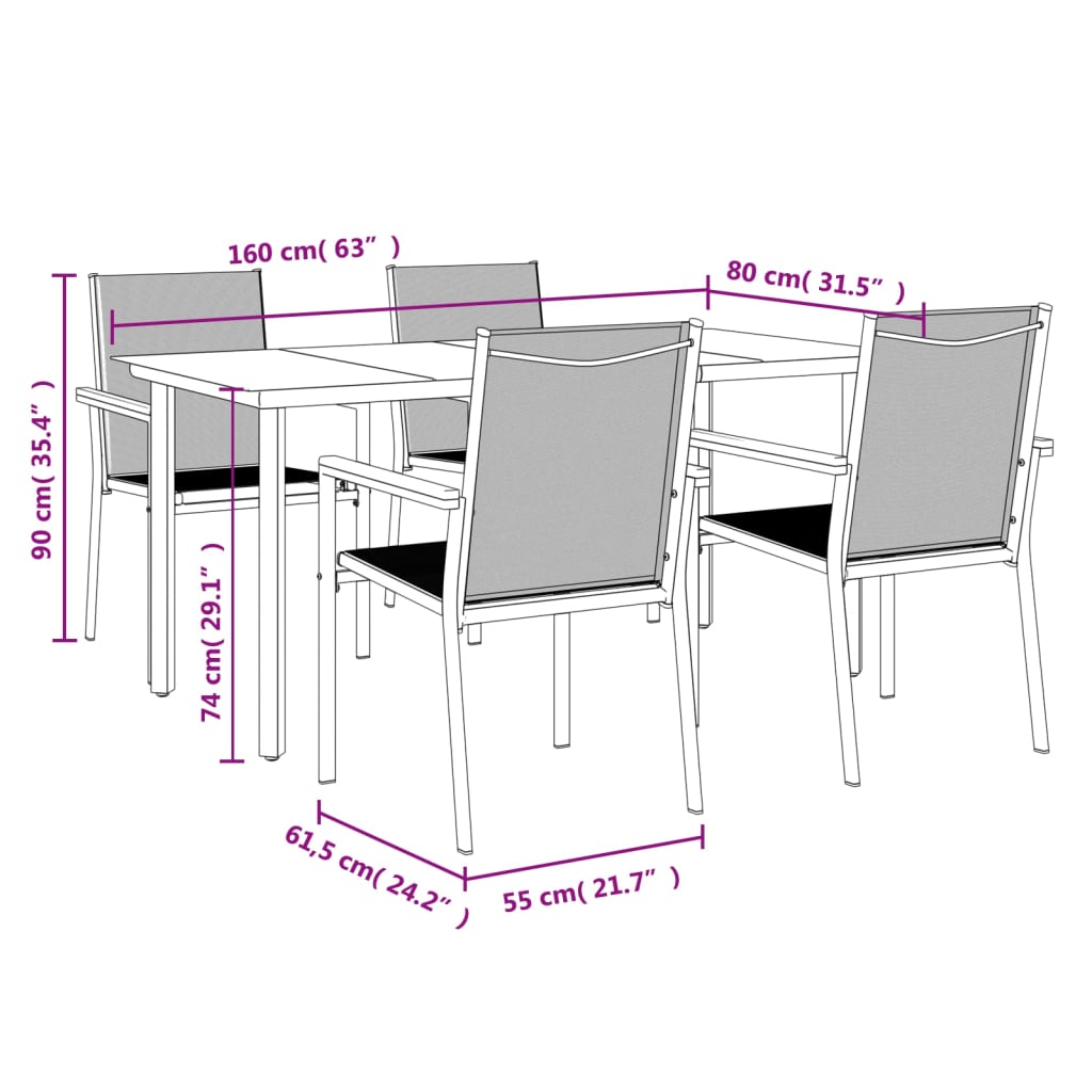 vidaXL 5-tlg. Garten-Essgruppe Schwarz Textilene und Stahl