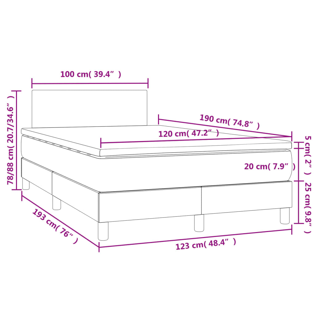 vidaXL Boxspringbett mit Matratze & LED Grau 120x190 cm Kunstleder