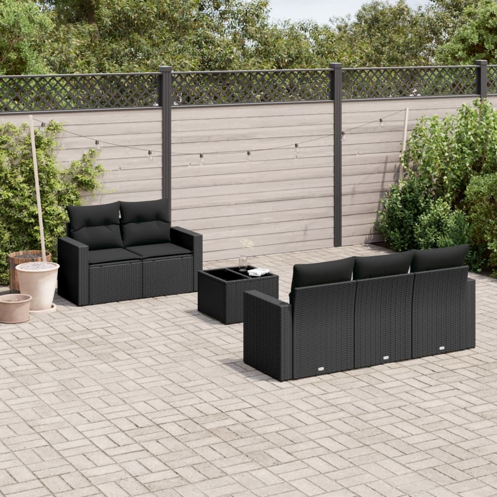 vidaXL 6-tlg. Garten-Sofagarnitur mit Kissen Schwarz Poly Rattan