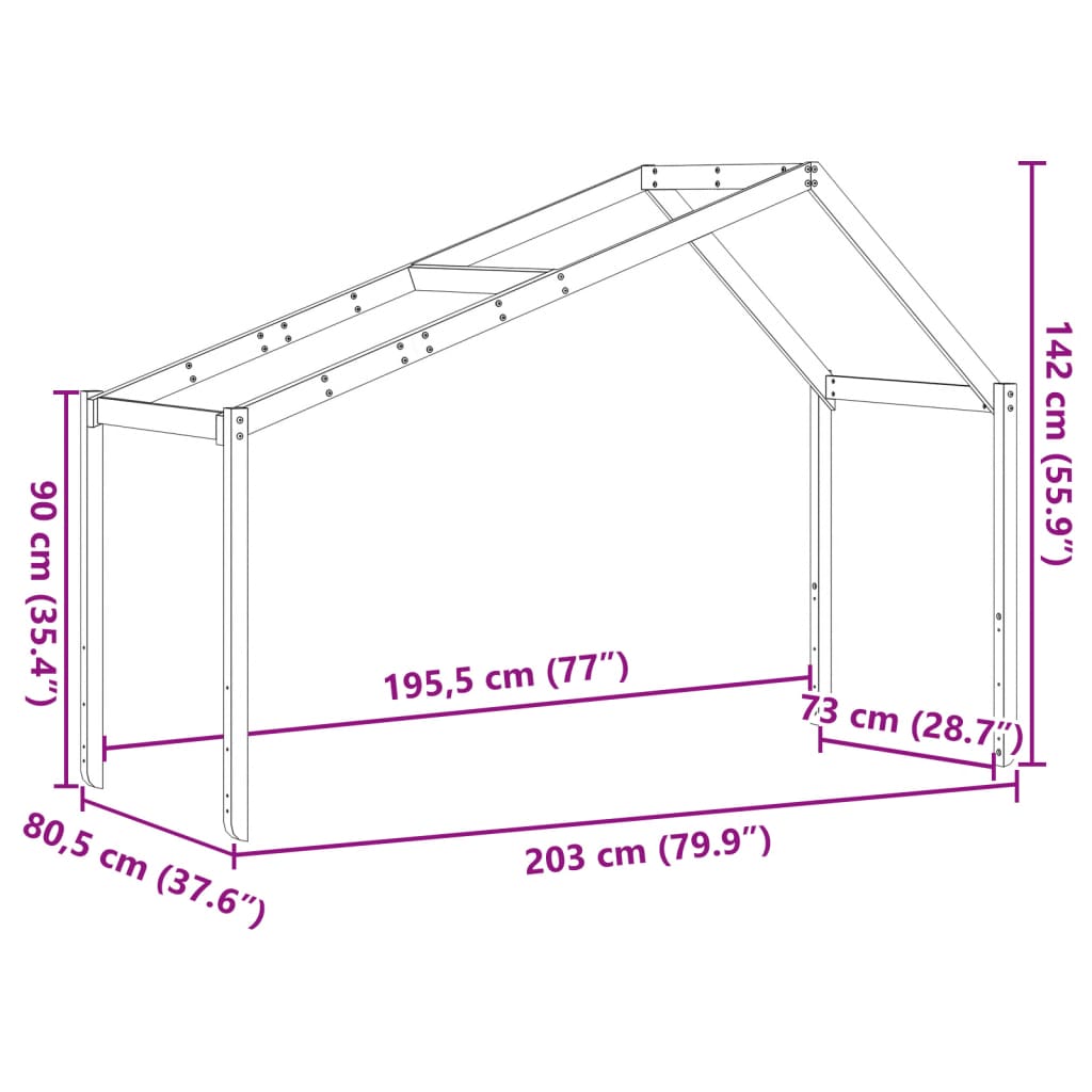 vidaXL Dach für Kinderbett Weiß 203x80,5x142 cm Massivholz Kiefer