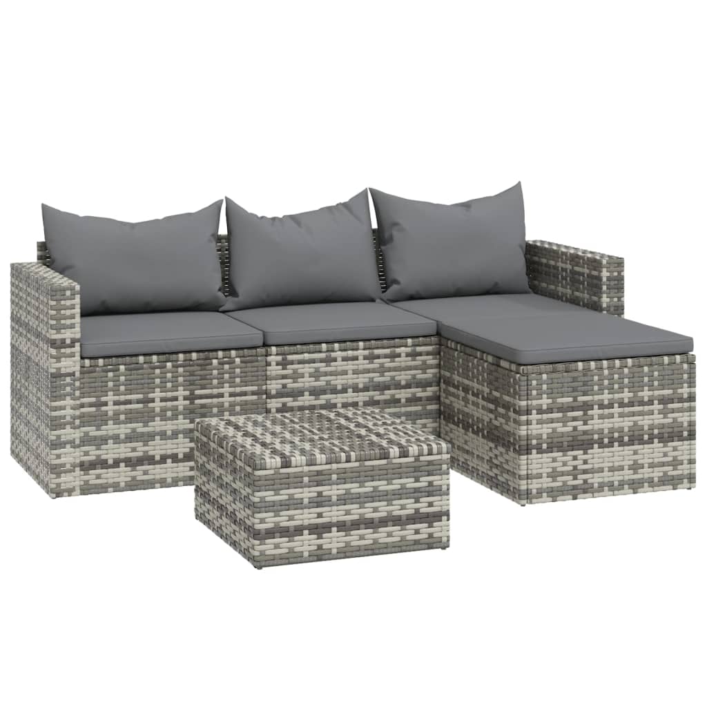 vidaXL 3-tlg. Garten-Lounge-Set mit Kissen Grau Poly Rattan