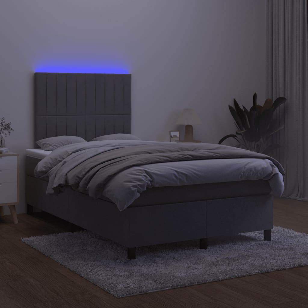 vidaXL Boxspringbett mit Matratze & LED Dunkelgrau 120x190 cm Samt