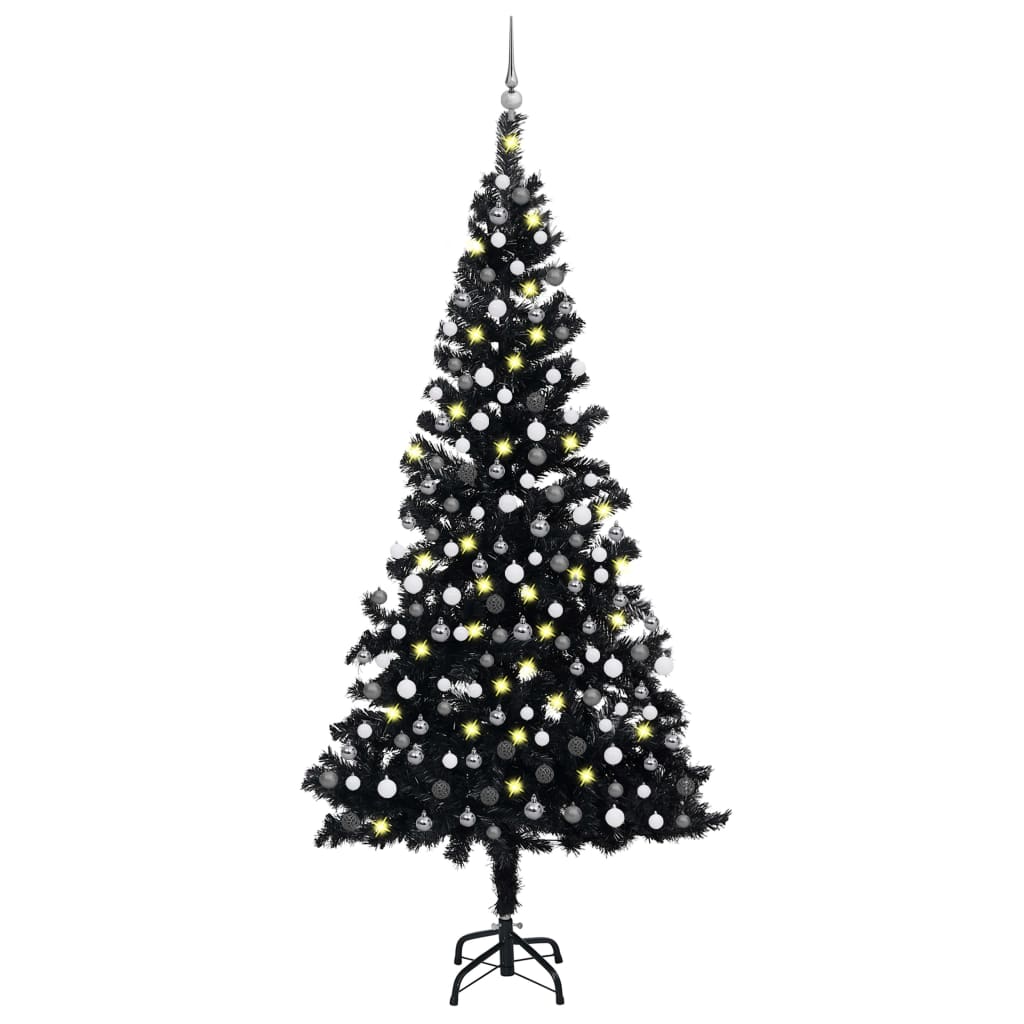 vidaXL Künstlicher Weihnachtsbaum Beleuchtung & Kugeln Schwarz 210 cm