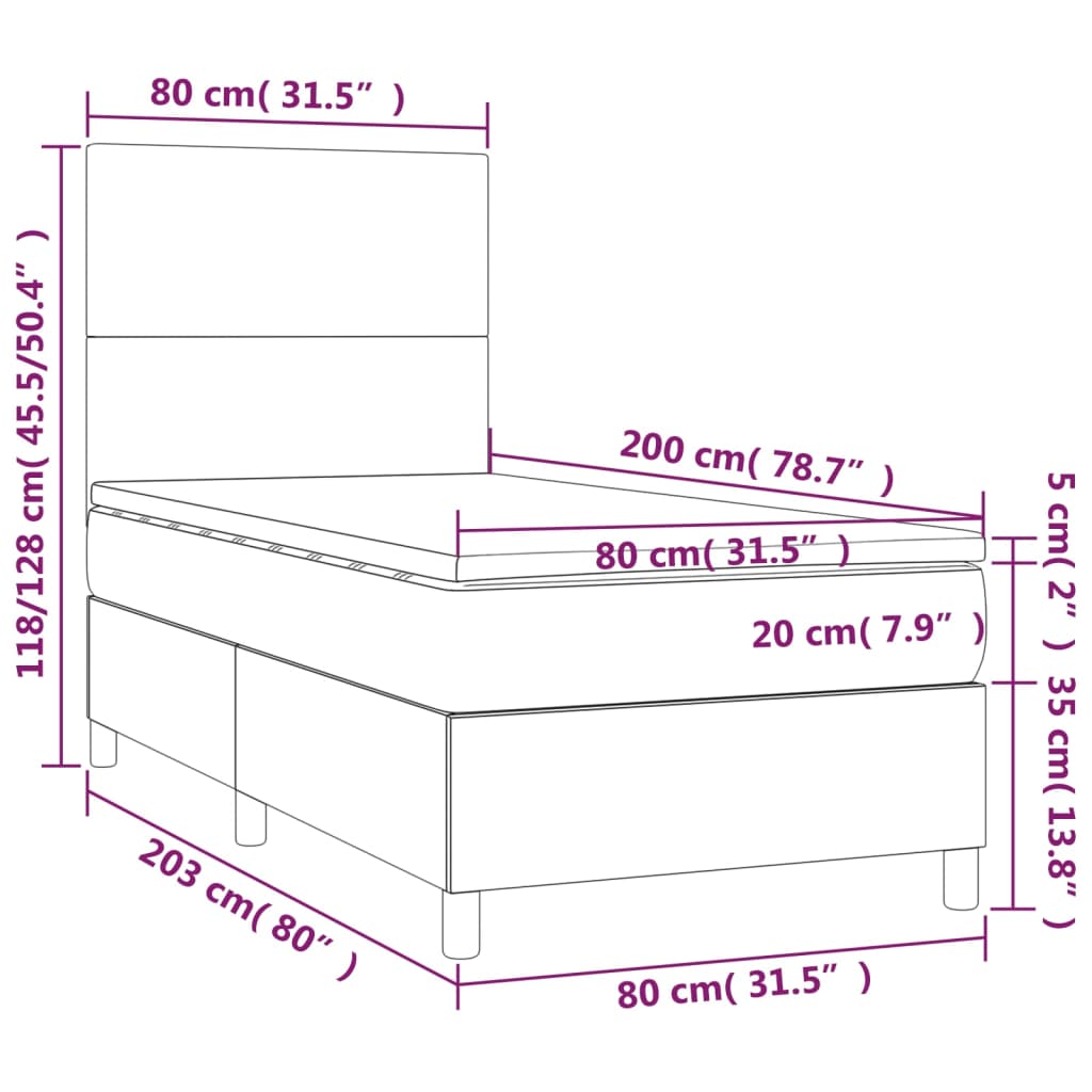 vidaXL Boxspringbett mit Matratze & LED Weiß 80x200 cm Kunstleder