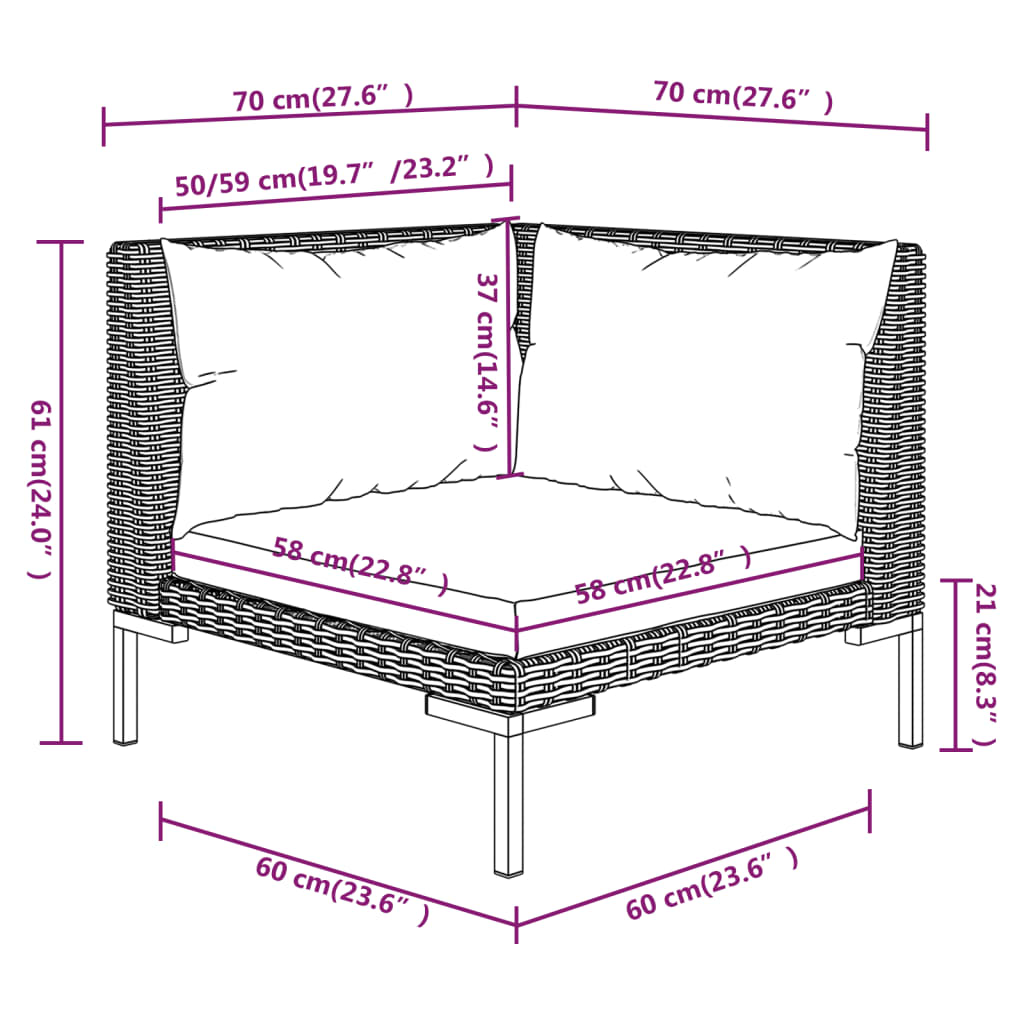 vidaXL 3-tlg. Garten-Lounge-Set mit Kissen Poly Rattan Dunkelgrau