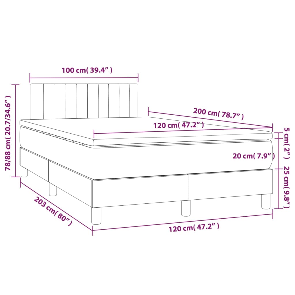 vidaXL Boxspringbett mit Matratze Hellgrau 120x200 cm Stoff